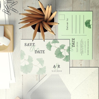 Élégante carte d'annonce de date de mariage verte