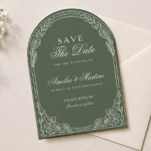 élégante carte d'annonce de mariage vert olive à l