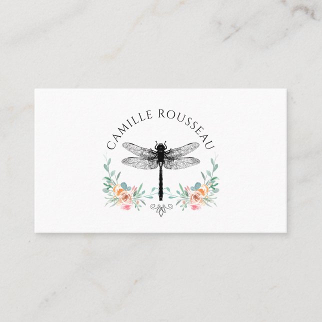 Elégante carte d'appel florale de libellules (Devant)