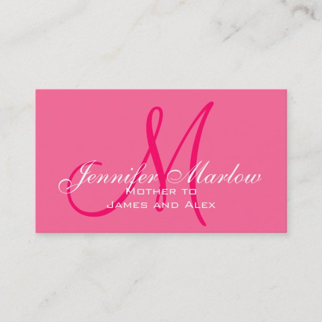Élégante carte d'appel Monogram Hot Pink Mommy (Devant)