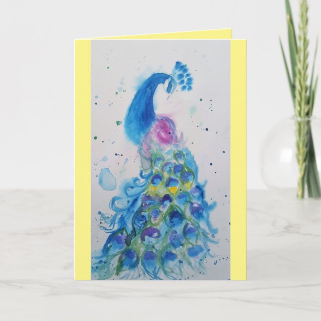 Elégante Carte d'Aquarelle Bleue Peacock (Devant)