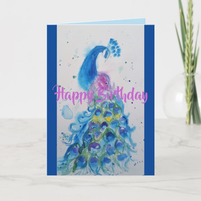 Elégante Carte d'Aquarelle Bleue Peacock (Devant)