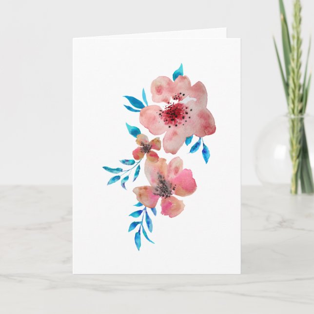 Elégante carte d'aquarelle rose romantique (Devant)