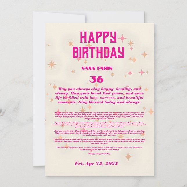 Élégante Carte de Bénédiction Anniversaire - Étoil (Devant)