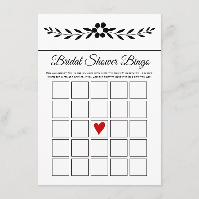 Élégante carte de bingo noire et blanche (Devant)