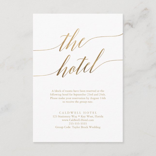Elégante carte de boîtier de l'hôtel Gold Calligra (Devant)