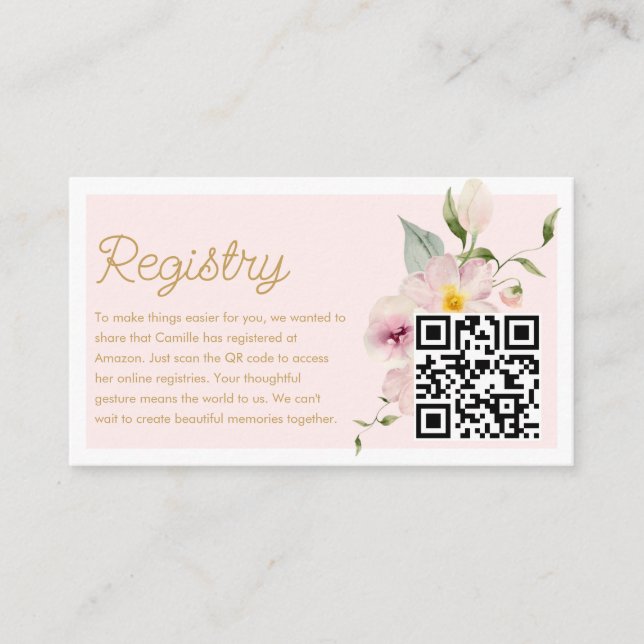 Élégante carte de code QR du registre floral rose- (Devant)