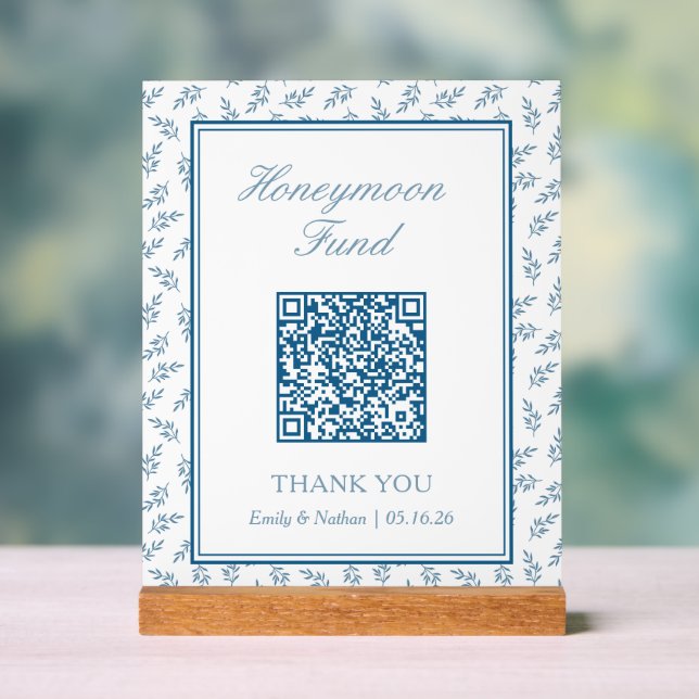 Elégante carte de code QR Mariage Blue Honeymoon F (Neutre)