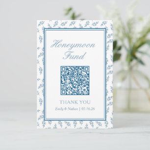 Elégante carte de code QR Mariage Blue Honeymoon F