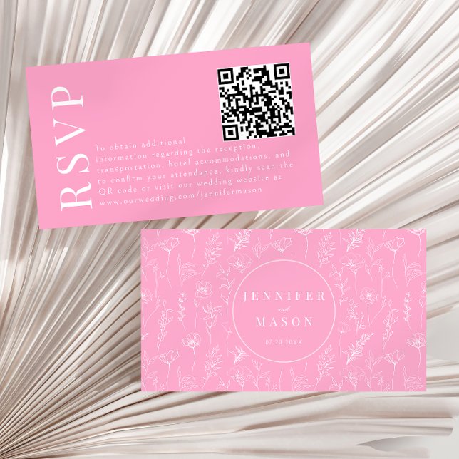 Elégante carte de code RSVP QR pour mariage floral (Créateur téléchargé)