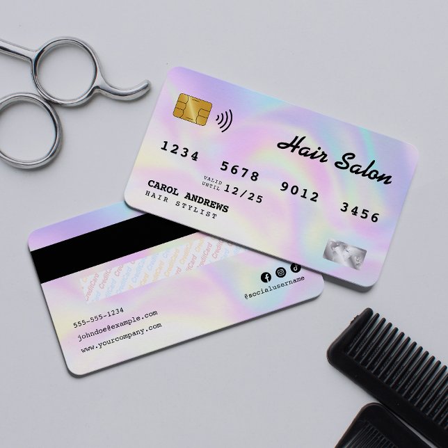 Elégante carte de crédit Holographic Hair Salon (Créateur téléchargé)