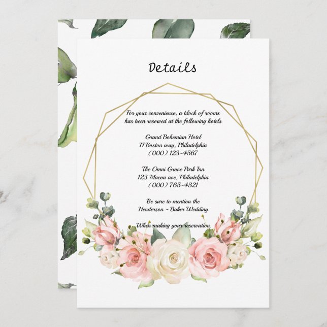 Elégante carte de détails de mariage. (Devant / Derrière)