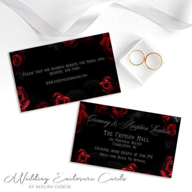 Elégante carte de détails de Mariage Black Red Flo (Créateur téléchargé)