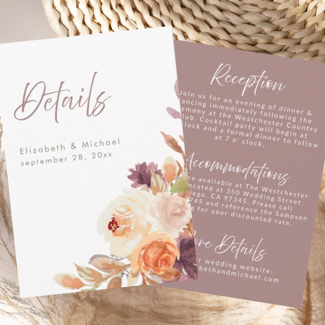 Elégante carte de détails de Mariage Floral Automn (Créateur téléchargé)