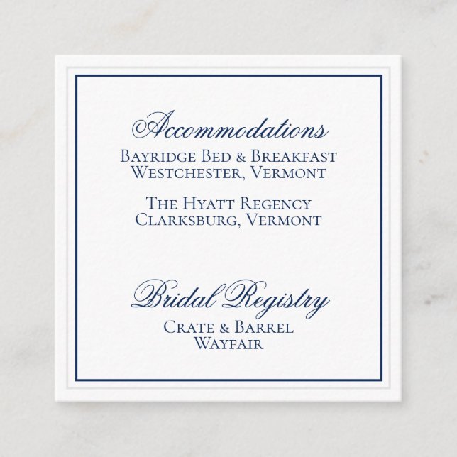 Elégante carte de détails Mariage bleu et blanc ma (Devant)