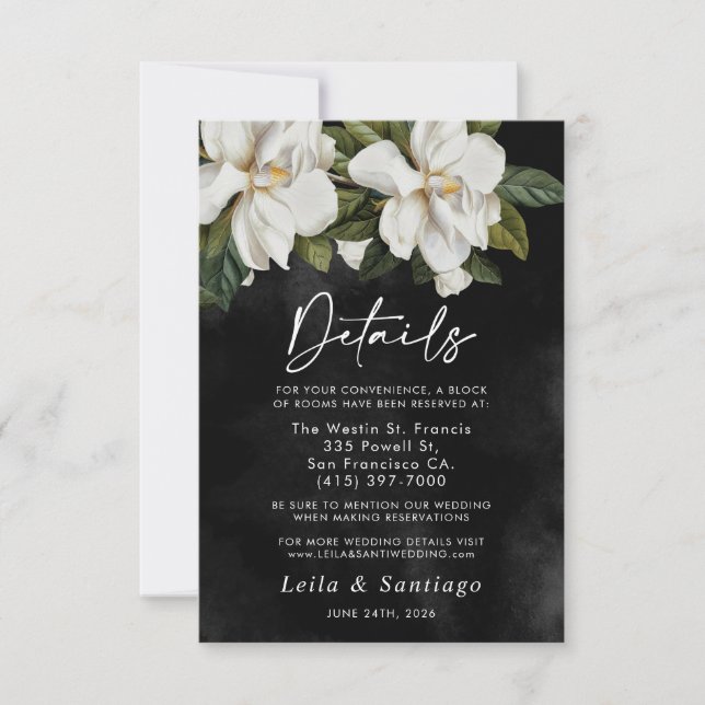 Elégante carte de détails Mariage de Magnolia blan (Devant)