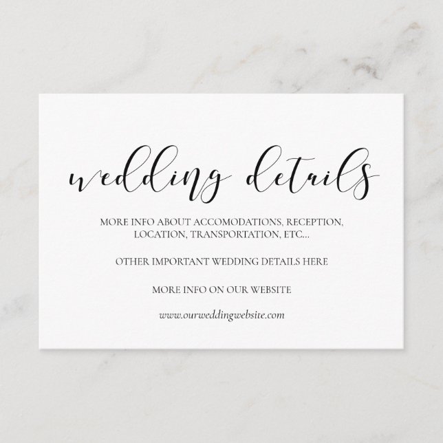 Elégante carte de détails mariage design (Devant)