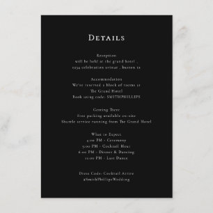 Elégante carte de détails Mariage noir et blanc