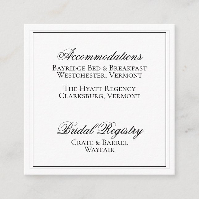 Elégante carte de détails Mariage noir et blanc (Devant)
