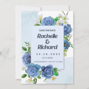Elégante carte de faire-part de mariage bleu royal