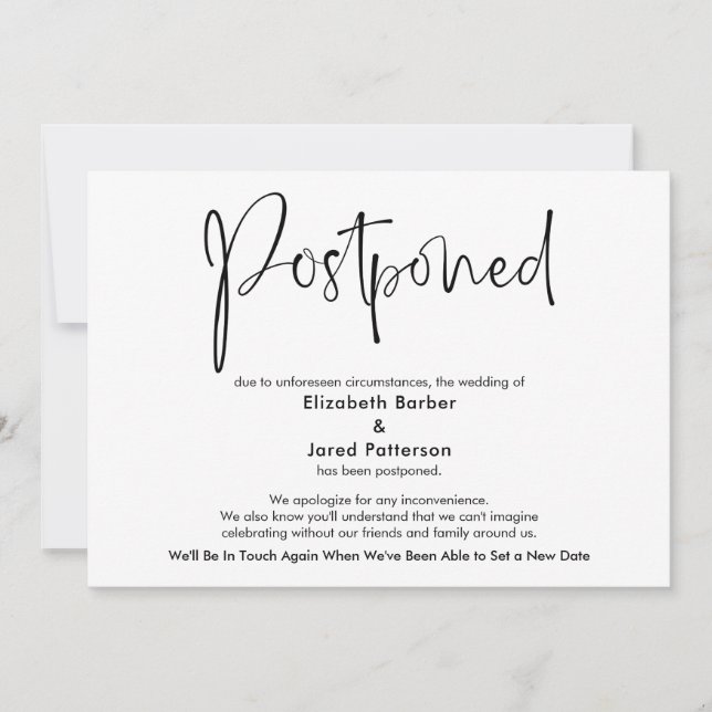Élégante carte de Faire-part Mariage simple report (Devant)
