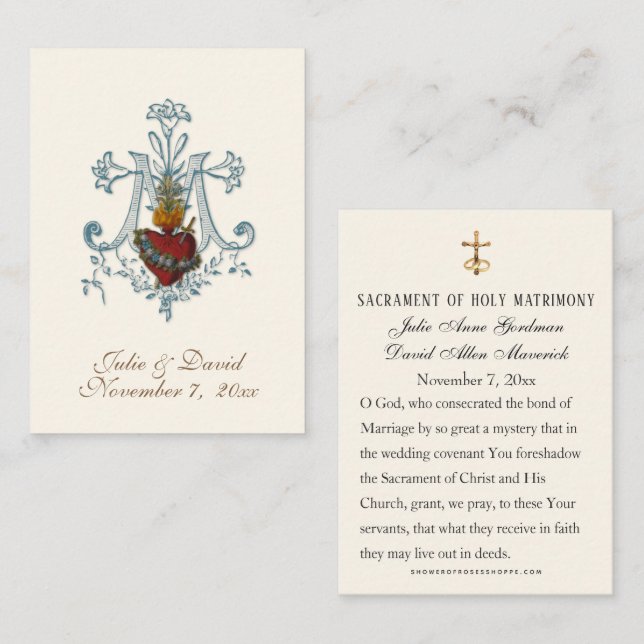 Elégante Carte de Faveur Mariage catholique (Devant / Derrière)