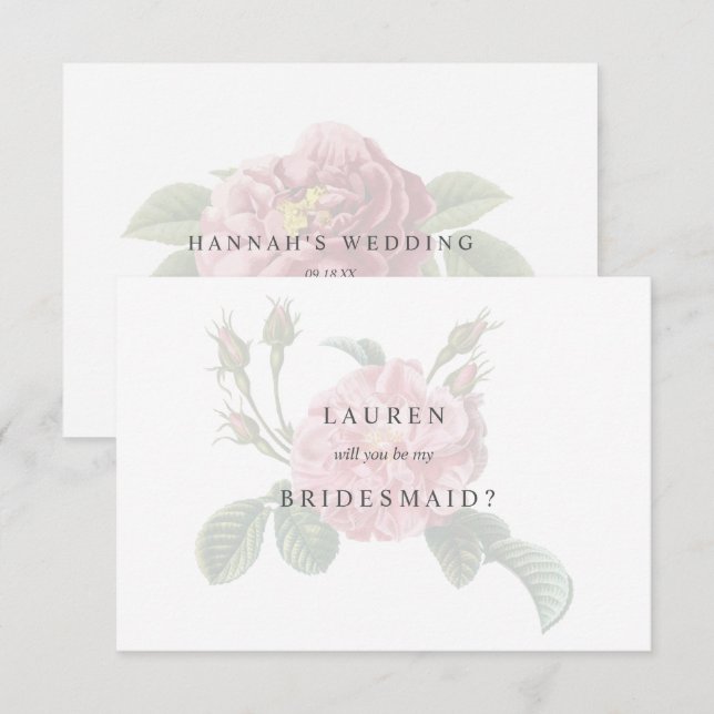Élégante carte de femme de chambre simple Rose (Devant / Derrière)