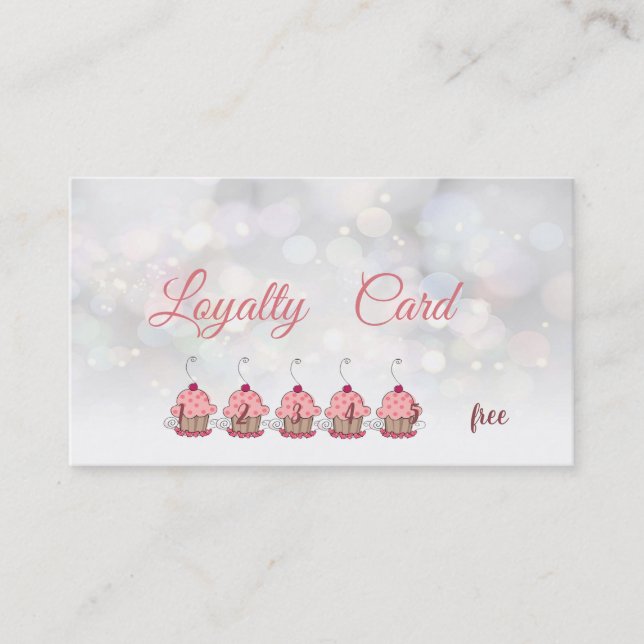 Élégante carte de fidélité Bokeh Cupcakes (Devant)