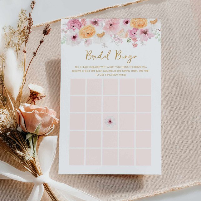 Élégante carte de jeu de bingo rose floral (Pink floral Bridal Bingo Card)