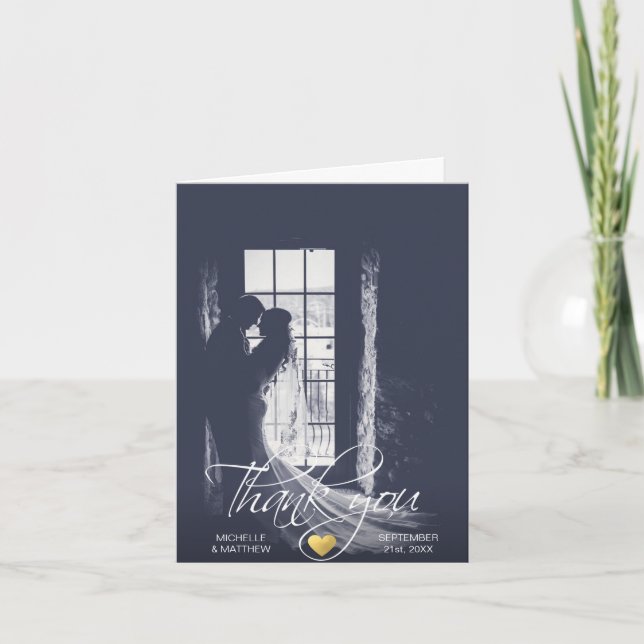Elégante carte de mariage de MERCI de script | PHO (Devant)