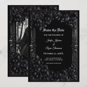 Élégante carte de mariage gothique Orchid noire po