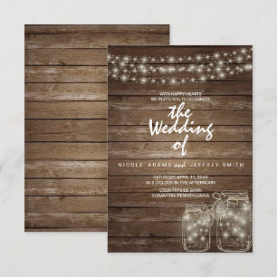 Elégante carte de Mariage Mason Jar Rustic