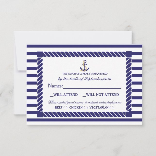 Elégante carte de mariage nautique RSVP (Devant)