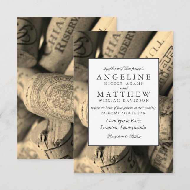 Elégante carte de Mariage Rustic Vineyard & Wine C (Devant / Derrière)