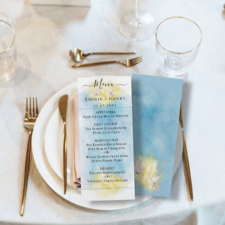 Elégante carte de menu Blue & Gold Mariage white D