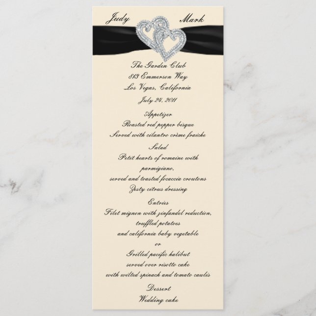 Élégante carte de menu du ruban noir Diamond (Devant)