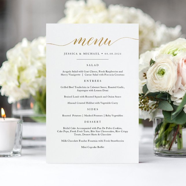 Elégante carte de menu Faux Gold Calligraphy (Créateur téléchargé)