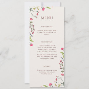 Elégante carte de menu Fête des mariées verte rose