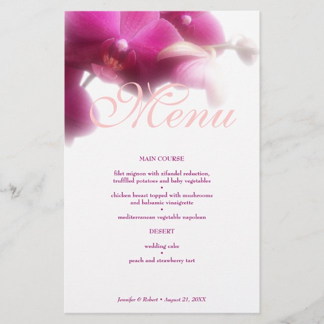Elégante carte de menu Mariage Floral Diner (Devant)