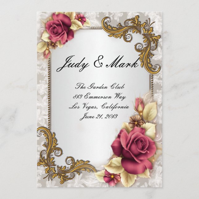 Elégante carte de menu Mariage Red Roses (Devant)