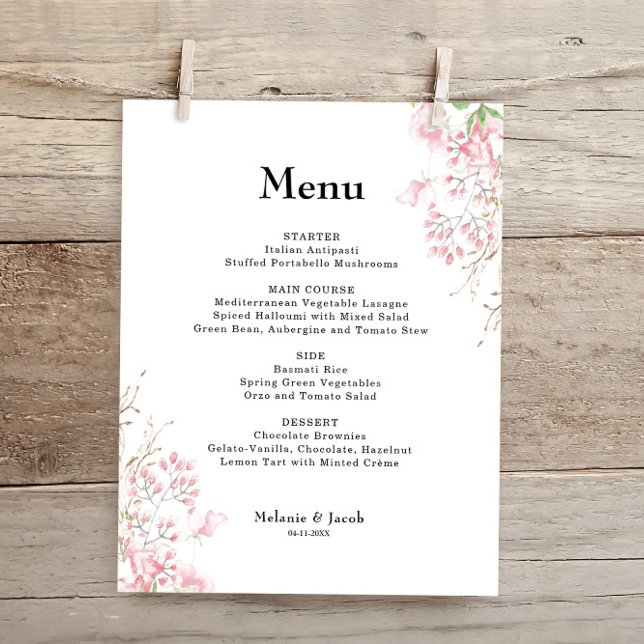 Élégante carte de menu Plat Rose Floral (Créateur téléchargé)