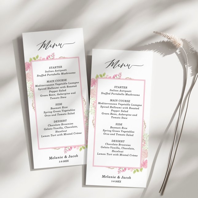 Élégante carte de menu Plat Rose Floral (Créateur téléchargé)