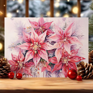 Élégante carte de Noël à l'aquarelle rose Poinsett