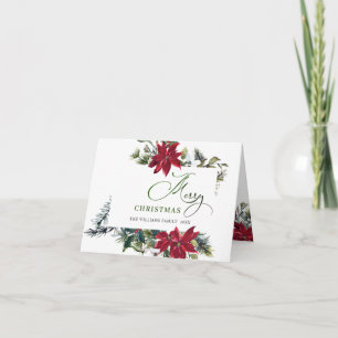 Élégante carte de Noël au poinsettia et au gui