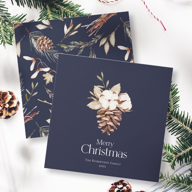 Elégante carte de Noël avec coton et pinecone (Créateur téléchargé)