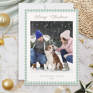 Élégante carte de Noël avec photo de famille gingh