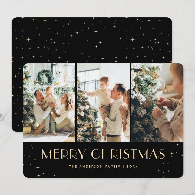 Elégante carte de Noël Black Starry (Devant / Derrière)