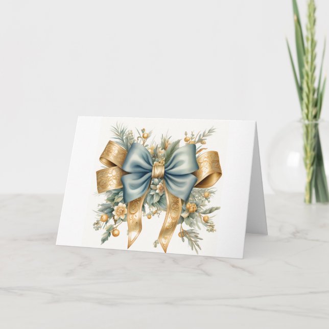 Elégante carte de Noël bleue et or (Devant)