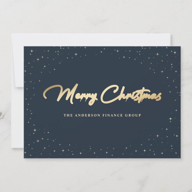 Elégante carte de Noël d'affaires Blue Gold (Devant)
