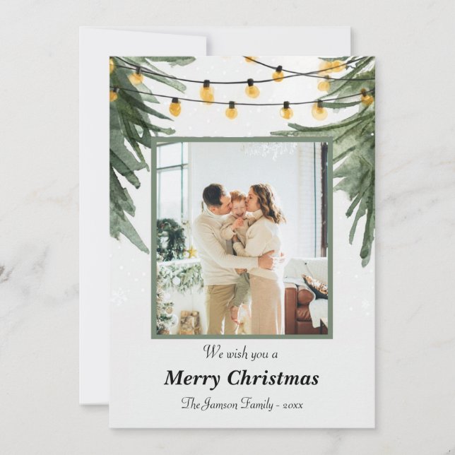 élégante carte de Noël de famille avec Pine d'aqua (Devant)
